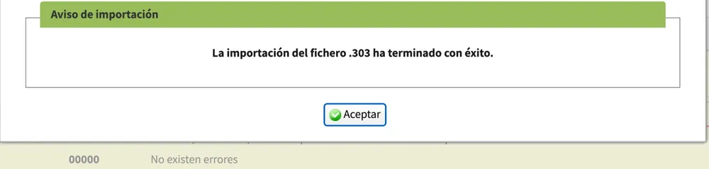Importación terminada con éxito: pulsa Aceptar