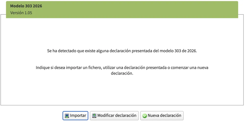 Aviso de declaración ya presentada: pulsa Importar
